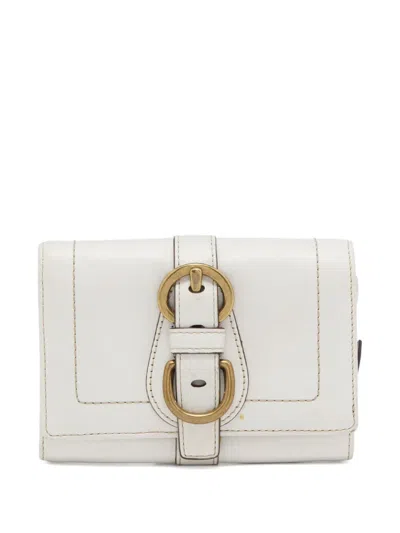 Pre-owned Coach Vintage  Leather Buckled Wallet In White