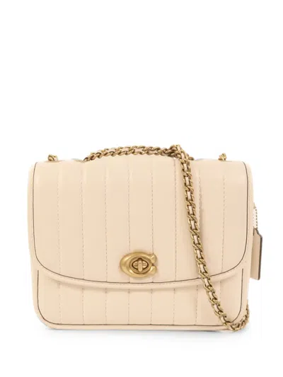 Pre-owned Coach Vintage Quilted Turn-lock Leather Shoulder Bag In Neutral