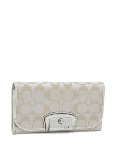 Pre-owned Coach Vintage Signature Canvas Wallet In Neutral