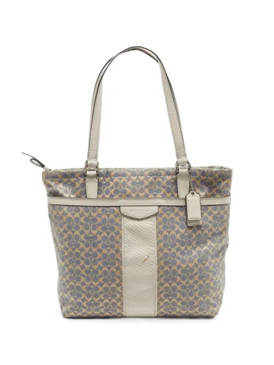 Pre-owned Coach Vintage Signature Monogram Canvas Tote Bag In Blue