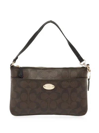 Pre-owned Coach Vintage Signature Monogram Clutch Bag In Brown