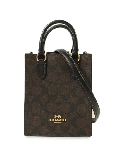 Pre-owned Coach Vintage Signature North South Mini Tote Bag In Brown