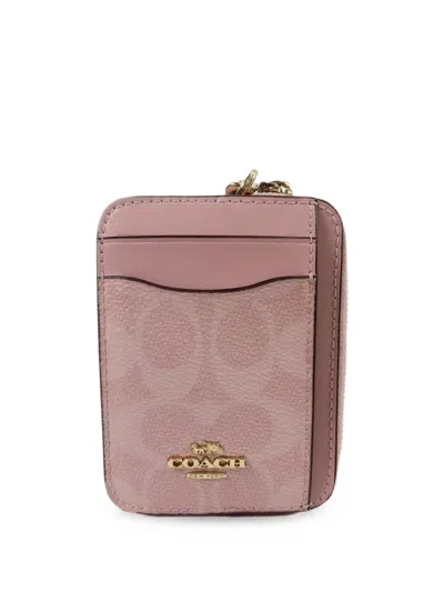 Pre-owned Coach Vintage Signature Zip Card Case In Pink
