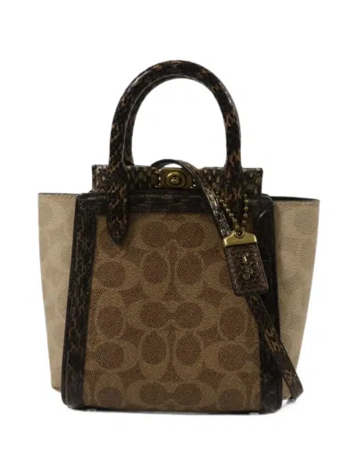 Pre-owned Coach Vintage Signature-print Two-way Handbag In Brown
