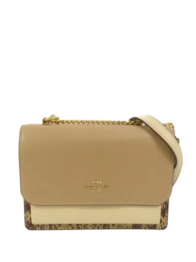 Pre-owned Coach Vintage Snakeskin-effect Panelled Shoulder Bag In Neutral