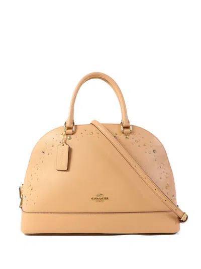 Pre-owned Coach Vintage Studded Leather Tote Bag In Neutral