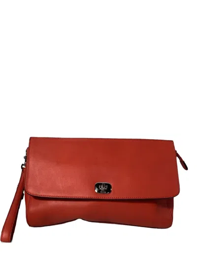 Pre-owned Coach Vintage Twist Lock Leather Clutch Bag In Red