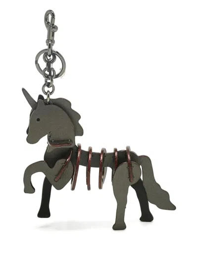 Pre-owned Coach Vintage Uni Puzzle Leather Bag Charm In Gray