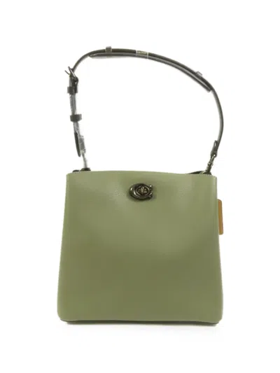 Pre-owned Coach Vintage Willow Turn-lock Leather Bucket Bag In Green