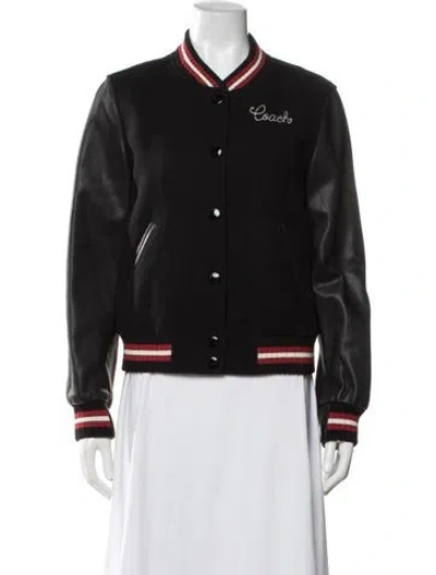 Pre-owned Coach Virgin Wool Bomber Jacket In Black