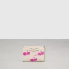 Coach Wavy Card Case In Topia Leather With Cherry Print In Pink
