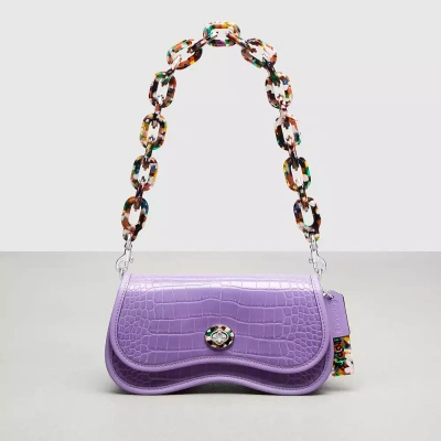 Coach Wavy Dinky Bag In Croc Embossed Topia Leather In Purple