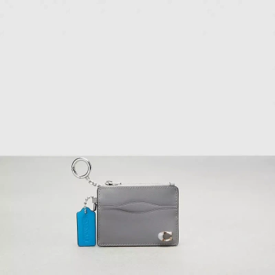Coach Wazy Zip Card Case With Key Ring In Topia Leather In Grey