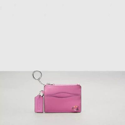 Coach Wazy Zip Card Case With Key Ring In Topia Leather In Pink