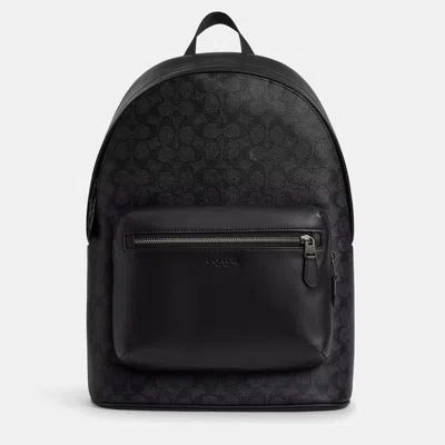 Pre-owned Coach West Signature Canvas Gunmetal Charcoal Black Backpack