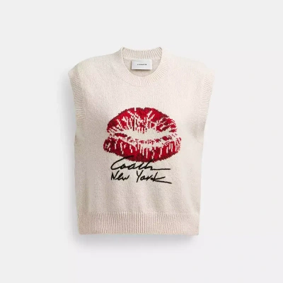Coach Signature Kiss Print Sweater Vest In White