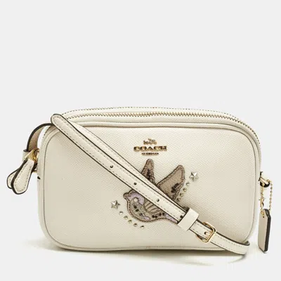 Pre-owned Coach White Leather Bird Patched Jamie Camera Crossbody Bag