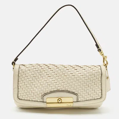 Coach White Woven Leather Kristin Clutch Bag In Neutral