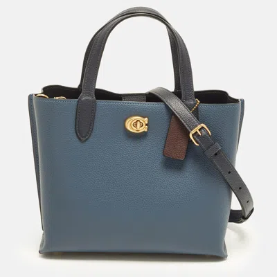 Pre-owned Coach Willow 24 Blue Leather Tote