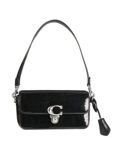 Coach Logo-plaque Leather Shoulder Bag In Black