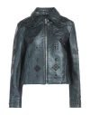 Coach Woman Jacket Midnight Blue Size 8 Goat Skin, Cowhide