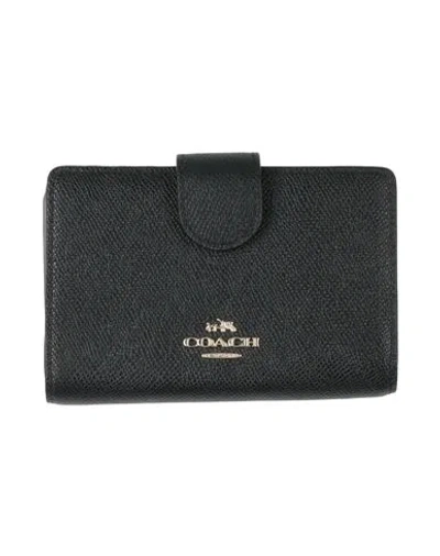 Coach Woman Wallet Black Size - Leather In Yellow