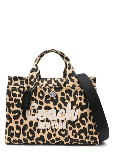 Coach Leopard-print Canvas Tote Bag In Brown