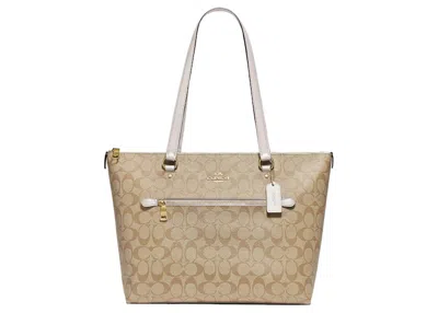 Pre-owned Coach Women's  Gallery Tote Bag In Khaki/chalk
