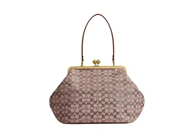 Pre-owned Coach Women's  Large Kisslock Crystal Signature Jacquard Frame Bag In Brass/burnished Amber