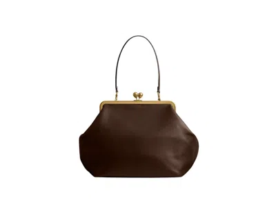 Pre-owned Coach Women's  Large Kisslock Frame Bag In Brass/dark Brown