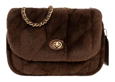 Pre-owned Coach Women's  Shoulder Bag In Shearling With Quilting Pillow Madison In Brown