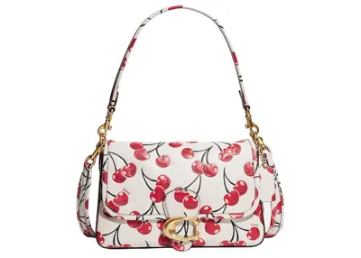 Pre-owned Coach Women's  Soft Tabby Shoulder Bag With Cherry Print In Chalk