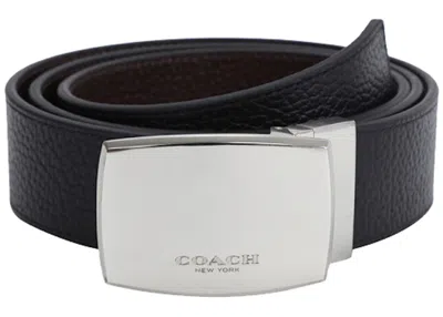Pre-owned Coach Women's  Wide Plaque Reversible Belt In Black/brown