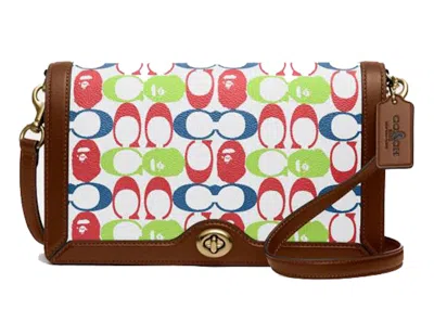 Pre-owned Coach Women's  X Bape Riley Crossbody Signature Canvas With Ape Headin Brass