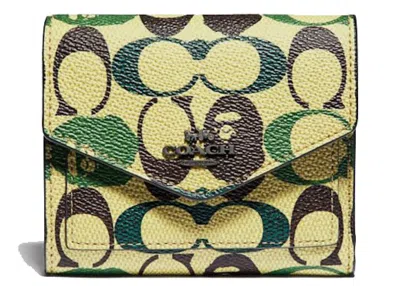 Pre-owned Coach Women's  X Bape Small Wallet Signature Canvas With Ape Head In Black Copper/camo