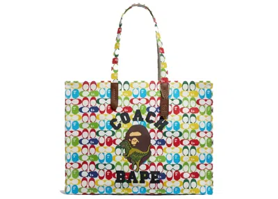 Pre-owned Coach Women's  X Bape Tote 47 Signature Canvas With Ape Headin Brass