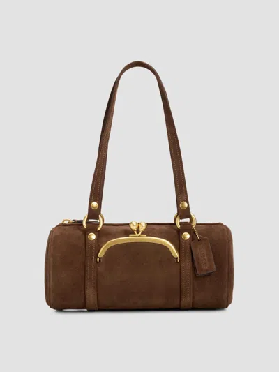Coach Women's Kisslock Barrel Suede Shoulder Bag In Dark Chocolate