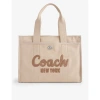 COACH COACH WOMEN'S LH/DARK NATURAL LOGO-EMBROIDERED CANVAS TOTE BAG