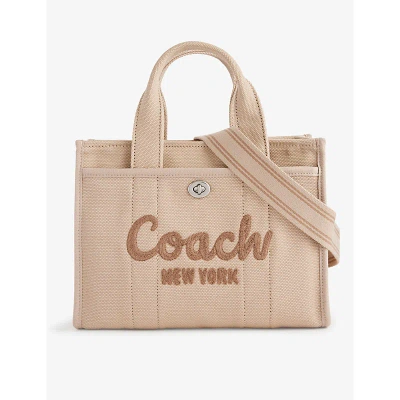 Coach Logo-embroidered Small Canvas Tote Bag In Lh/dark Natural
