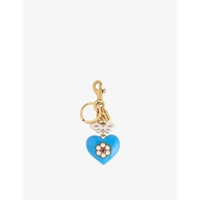 COACH WOMENS B4/BLUE MULTI HEART EMBELLISHED BRASS BAG CHARM
