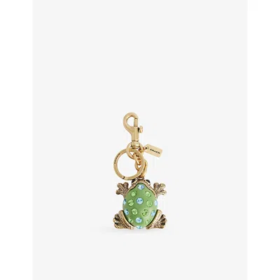 COACH WOMENS B4/GREEN MULTI FROG CRYSTAL-EMBELLISHED BRASS BAG CHARM