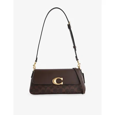 Coach Womens  Monogram Jet Leather Shoulder Bag