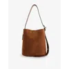 Coach Womens B4/warm Brown Bleecker Foil-print Logo Leather-suede Bucket Bag In Brown