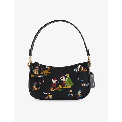 Coach Womens  X Disney Swinger Leather Cross Body Bag Black