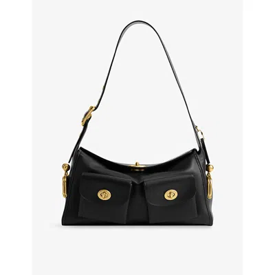 Coach Womens Black Turnlock Haversack Leather Shoulder Bag