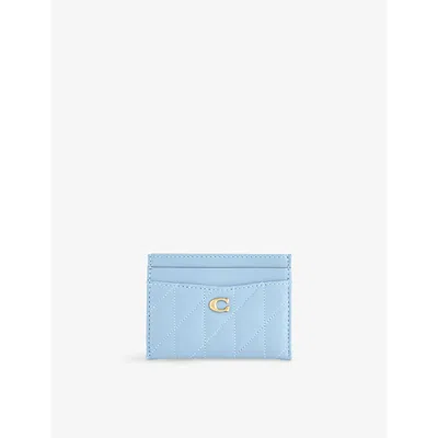 Coach Womens Essentials Logo-plaque Quilted Leather Cardholder Bluebell