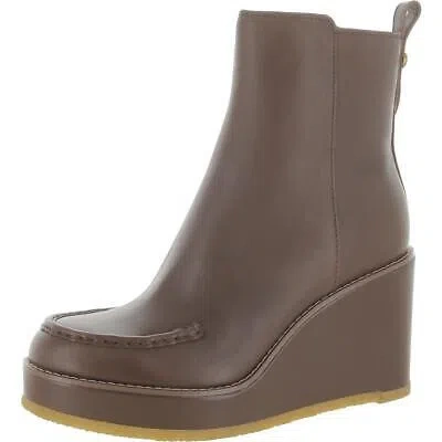 Pre-owned Coach Womens Brady Faux Leather Zipper Round Toe Wedge Boots Shoes Bhfo 5857 In Brown