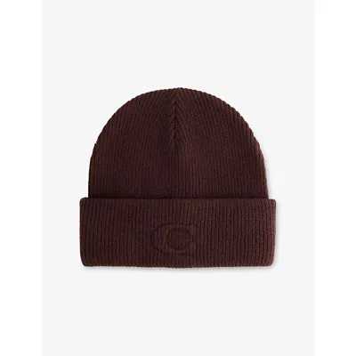 Coach Womens C Embossed-logo Wool-blend Beanie Maple