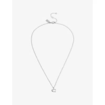 Coach Womens Rhodium C Charm Brass Pendant Necklace In Silver
