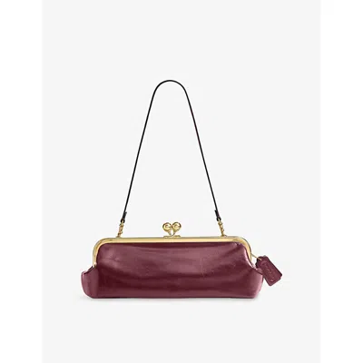 Coach Womens  Glazed Kisslock Frame 30 Leather Handbag In Dark Cherry
